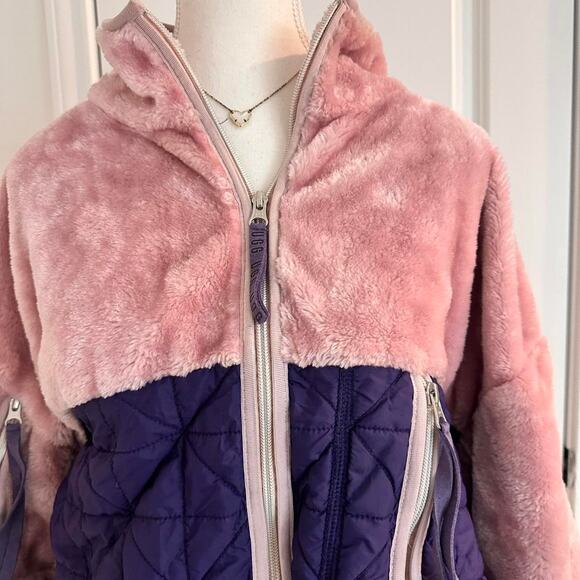 Ugg Vintage Pink & Purple combo Fur Fleece Puffer Jacket Size M - Picture 5 of 7